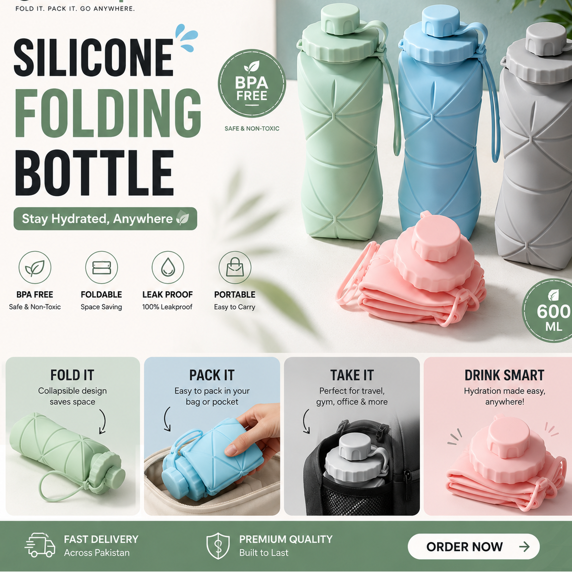 FOLDING WATER BOTTLE 600 ML